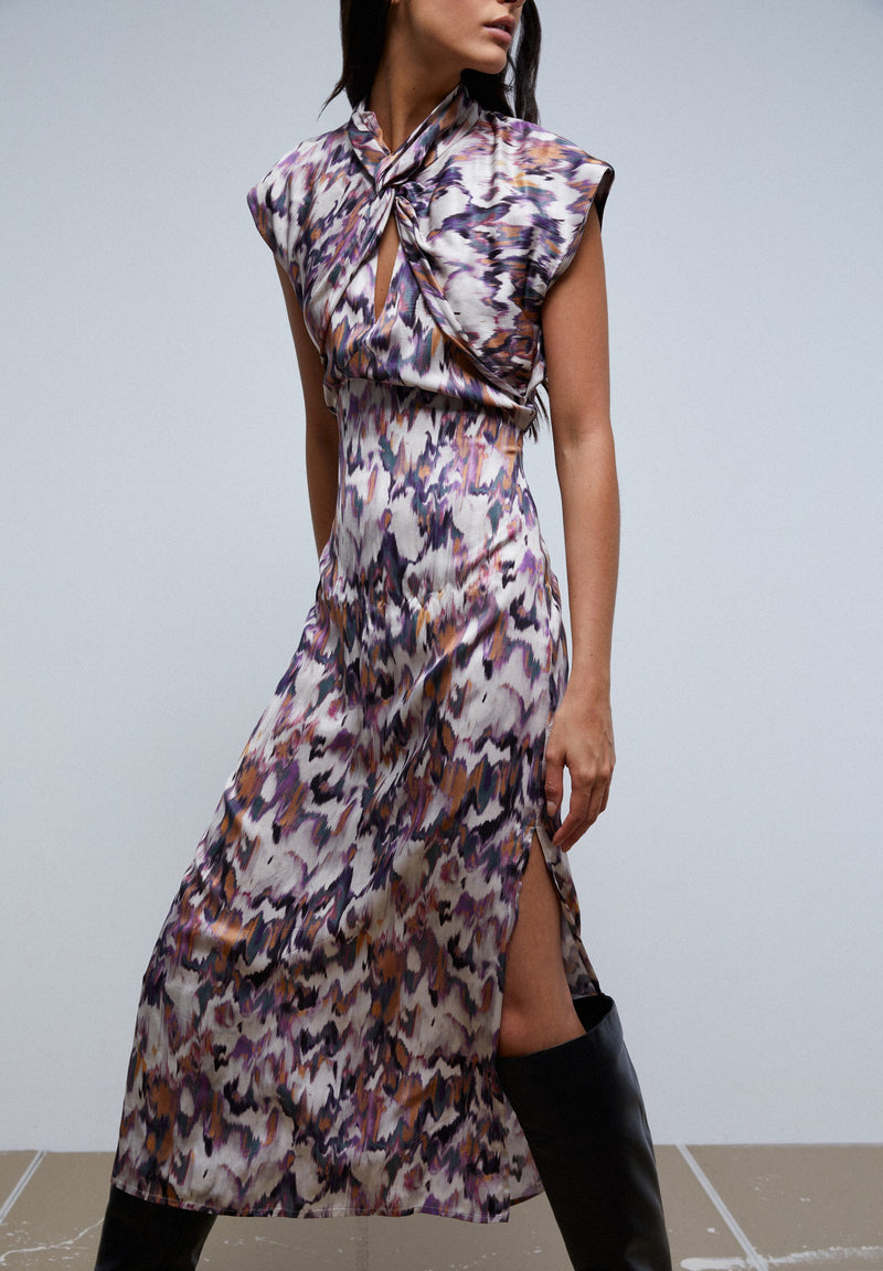 PRINT DRESS WITH KNOT ON THE NECKLINE