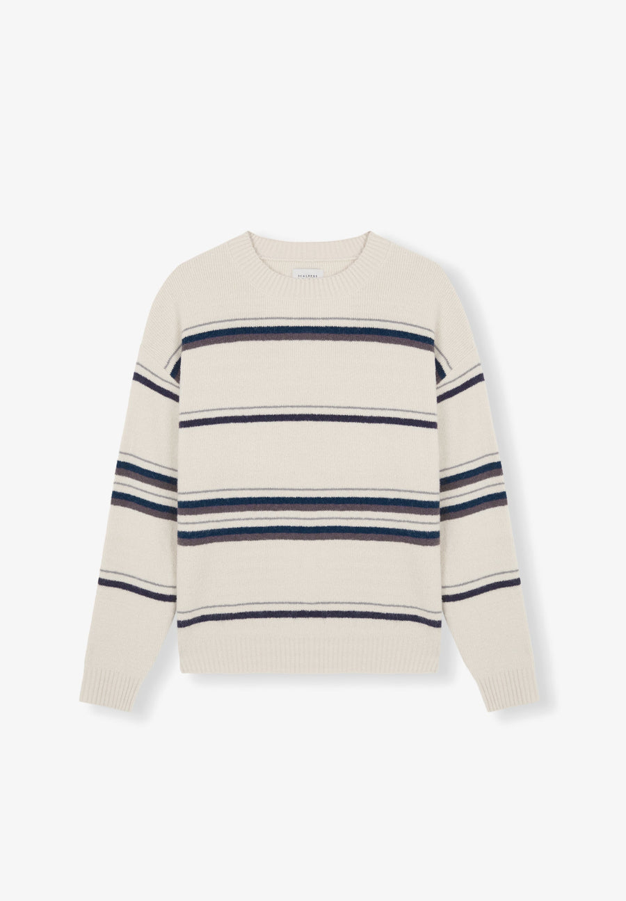 TWO-TONE STRIPE KNIT SWEATER