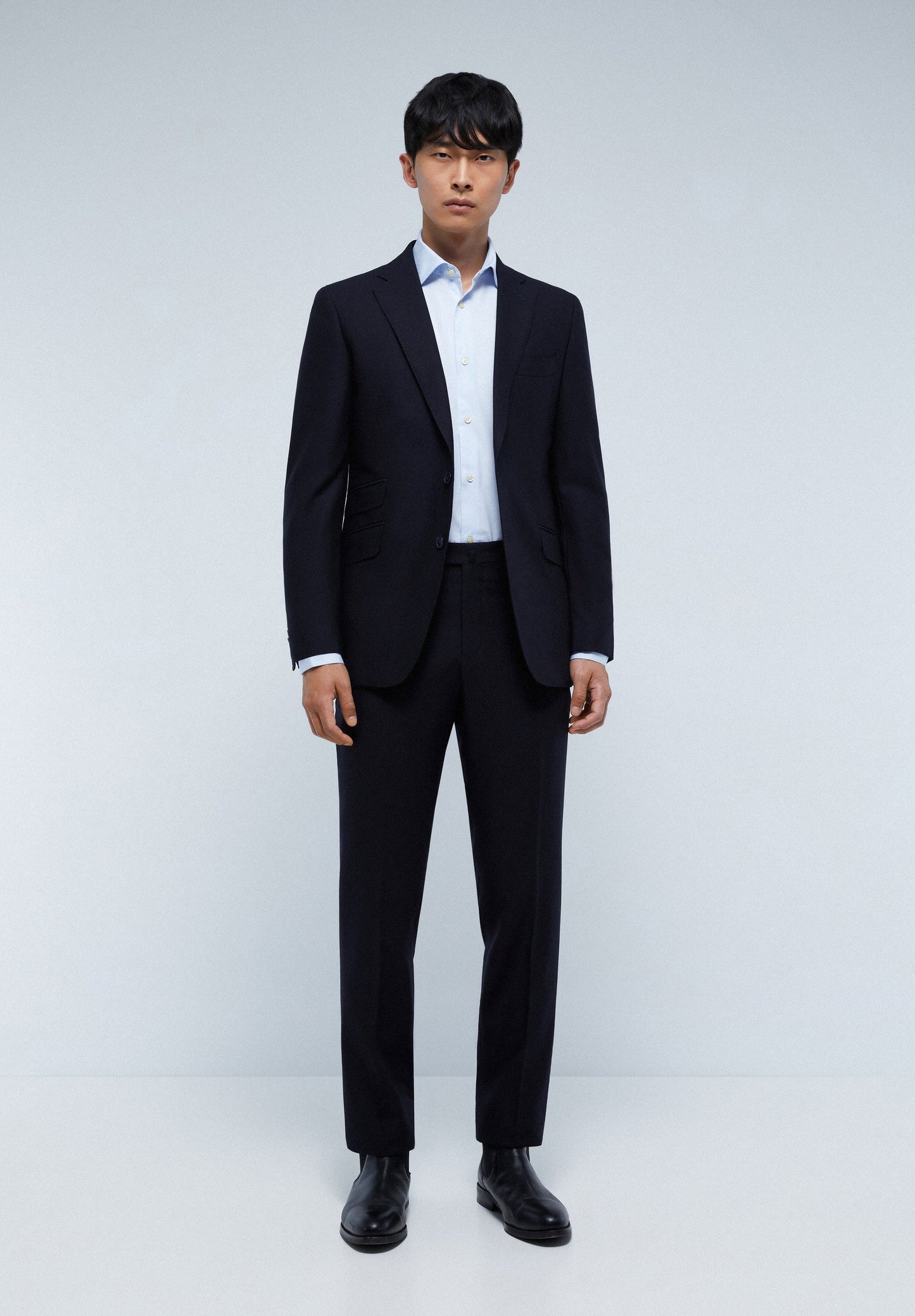 NAVY BLUE WOOL STRUCTURED SUIT