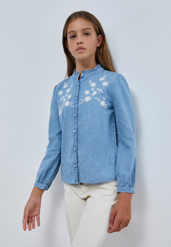 EMBROIDERED DENIM BLOUSE