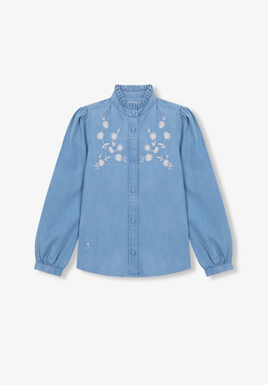EMBROIDERED DENIM BLOUSE