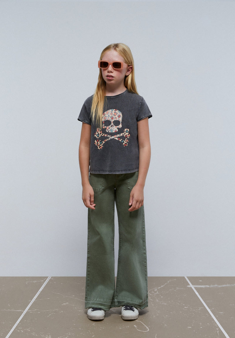 LEOPARD GLITTER SKULL T-SHIRT
