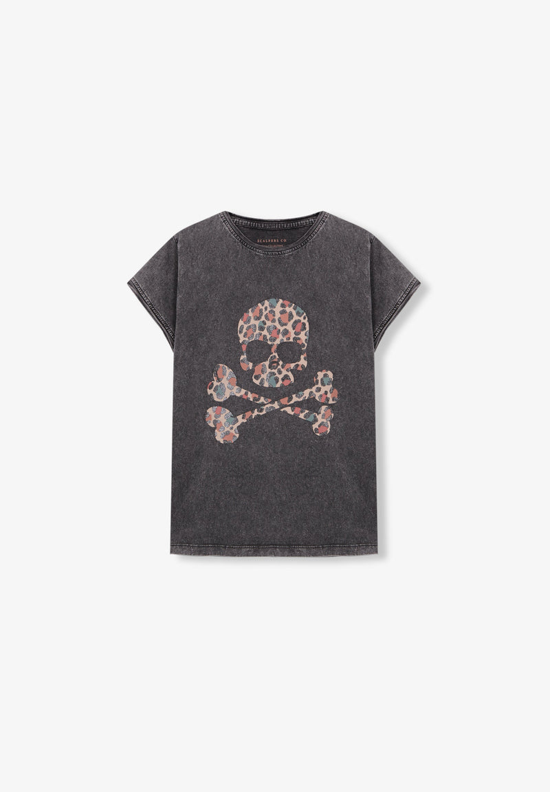LEOPARD GLITTER SKULL T-SHIRT