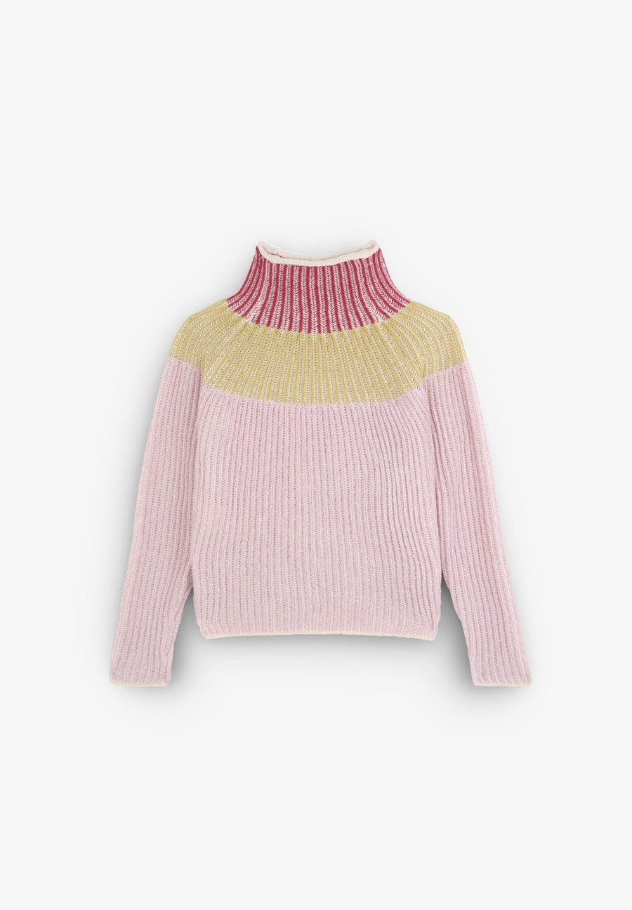 THREE-COLOURED RIBBED KNIT SWEATER