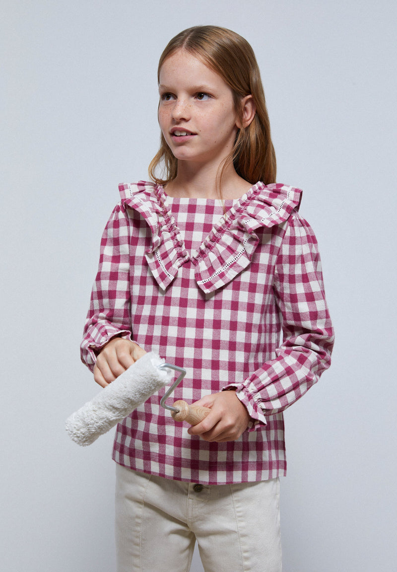 GINGHAM BLOUSE WITH RUFFLE