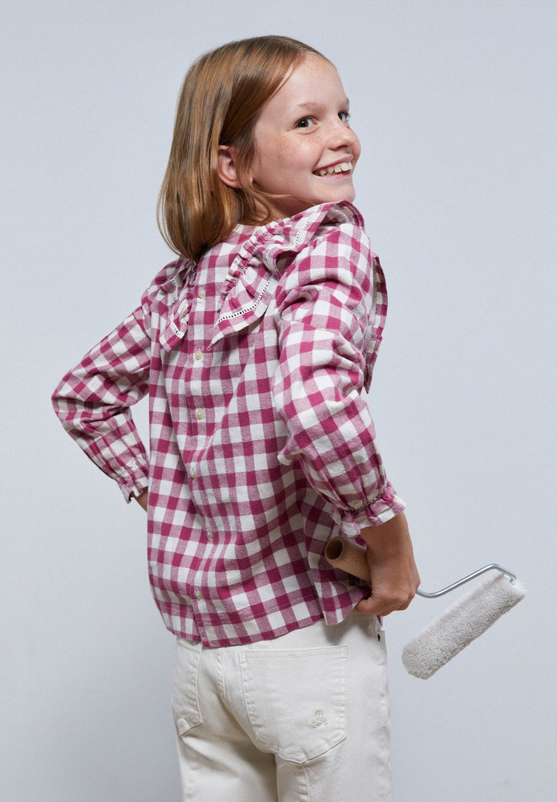 GINGHAM BLOUSE WITH RUFFLE