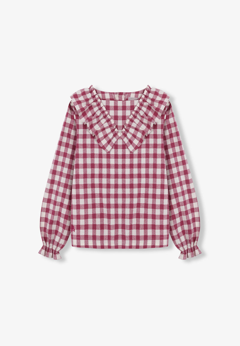 GINGHAM BLOUSE WITH RUFFLE