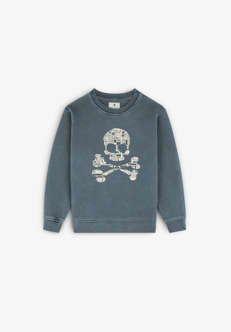 SWEATSHIRT WITH NEWSPAPER TEXT SKULL