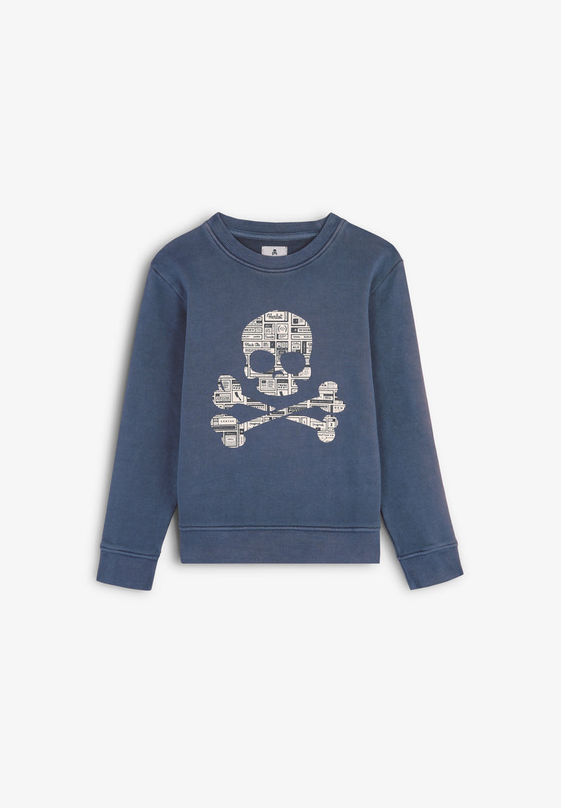 SWEATSHIRT WITH NEWSPAPER TEXT SKULL