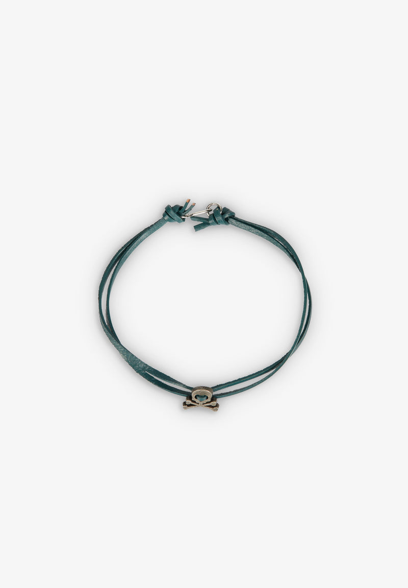 DRAWSTRING LEATHER BRACELET WITH SKULL