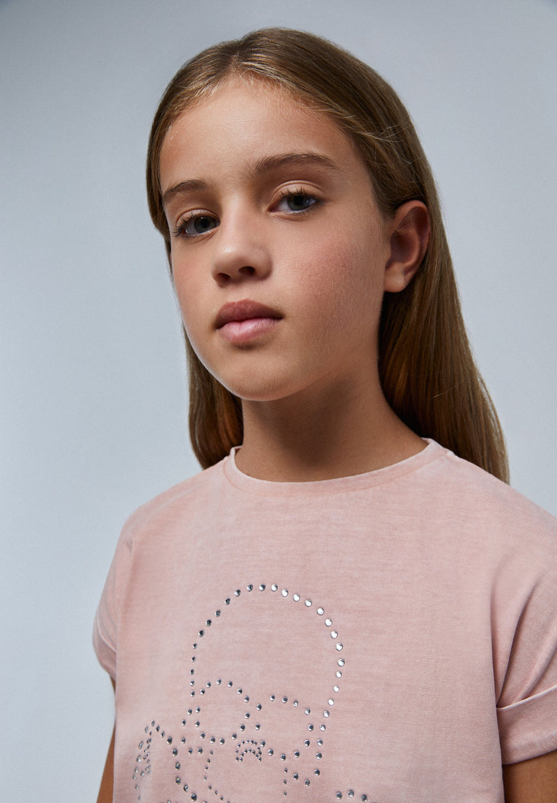 T-SHIRT WITH RHINESTONE SKULL