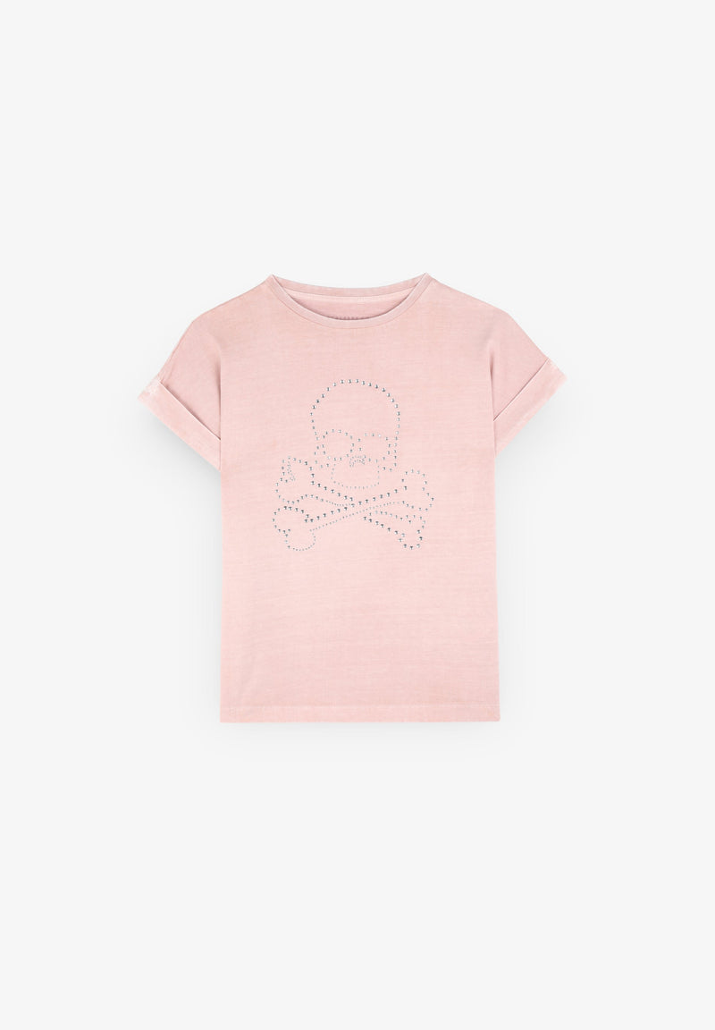 T-SHIRT WITH RHINESTONE SKULL