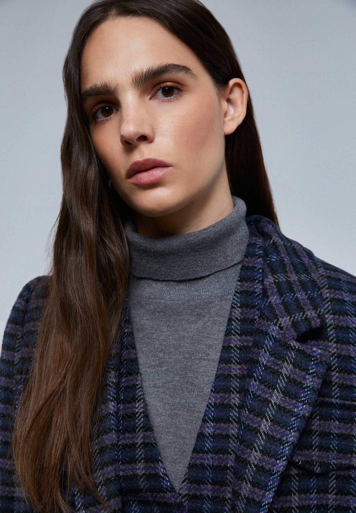 LONG CHECKED COAT WITH POCKETS