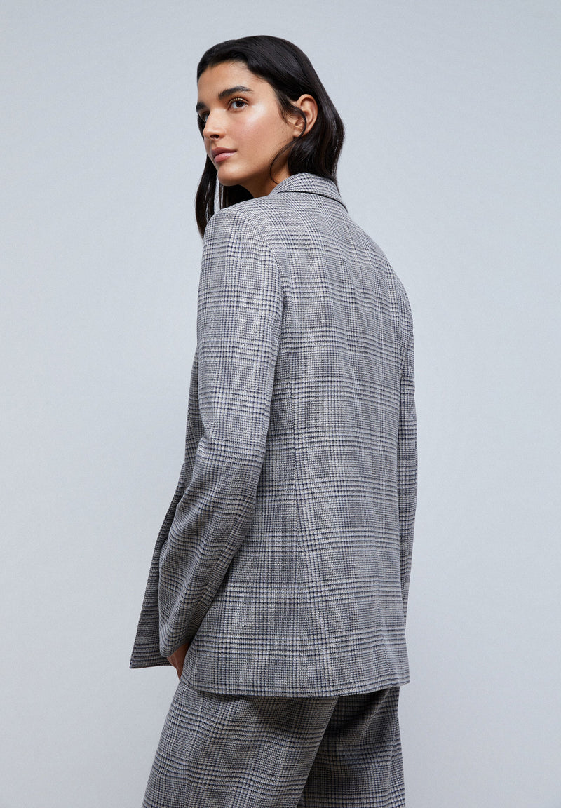 DOUBLE-BREASTED CHECK BLAZER WITH BUTTON