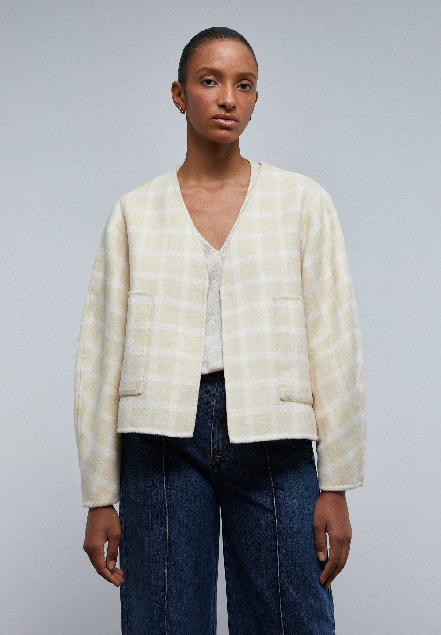 CHECK WOOL CARDIGAN