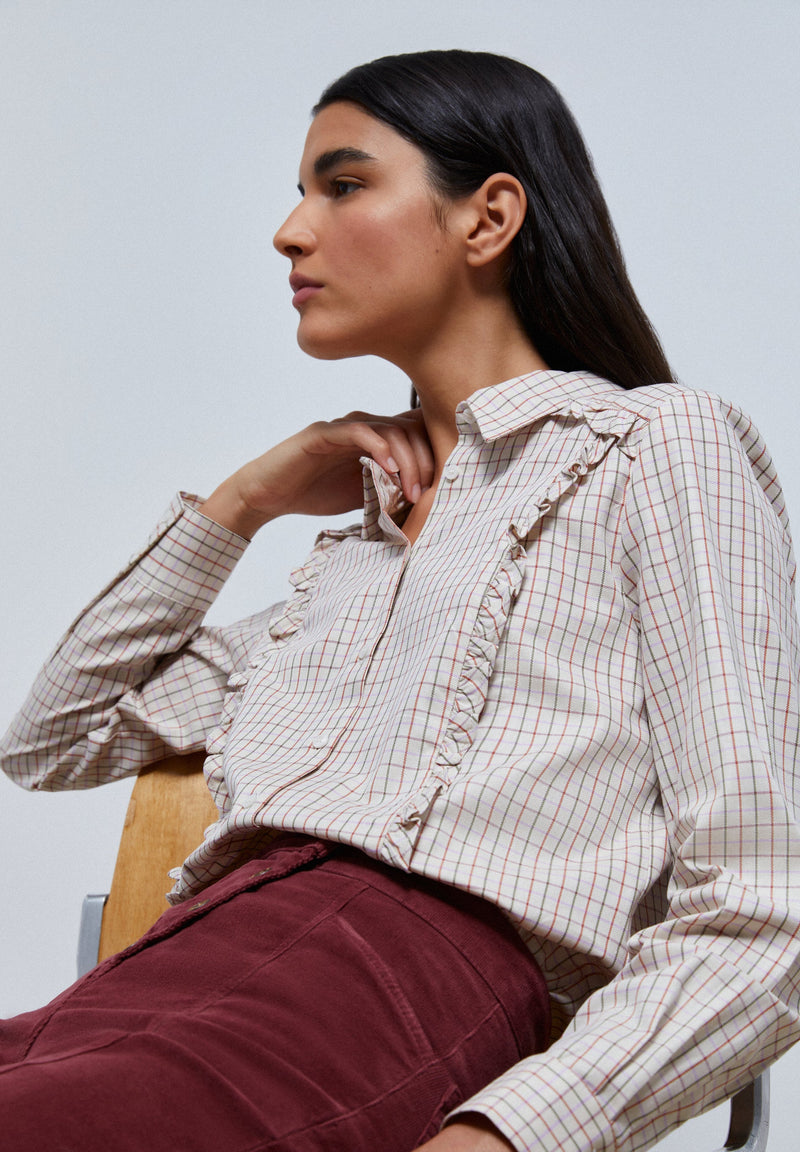 RUFFLED CHECK SHIRT