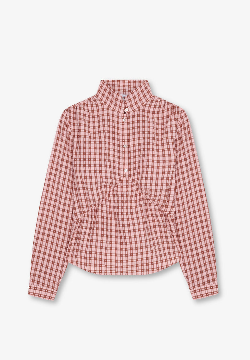 CHECK BLOUSE WITH RAISED COLLAR