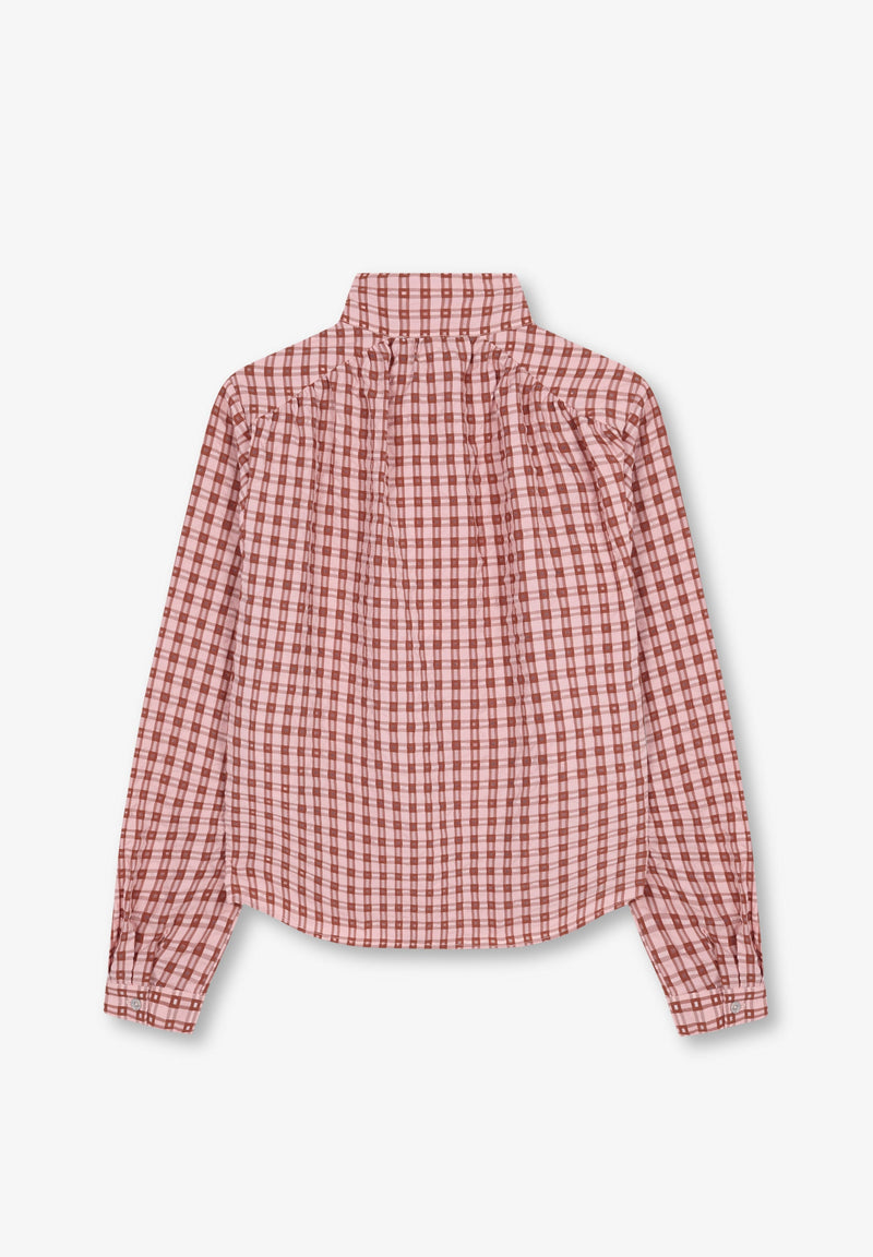 CHECK BLOUSE WITH RAISED COLLAR