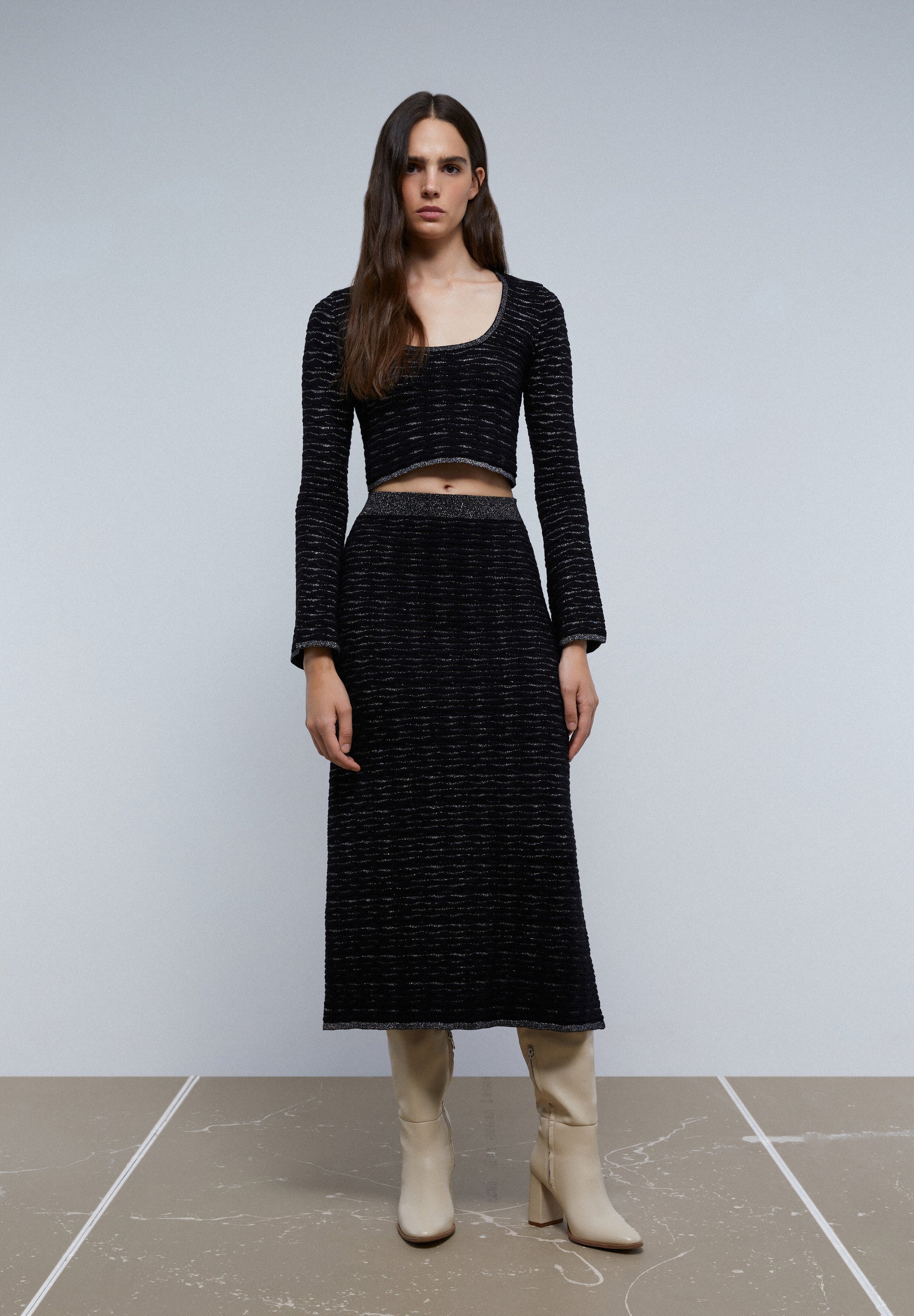 LUREX KNIT MIDI SKIRT