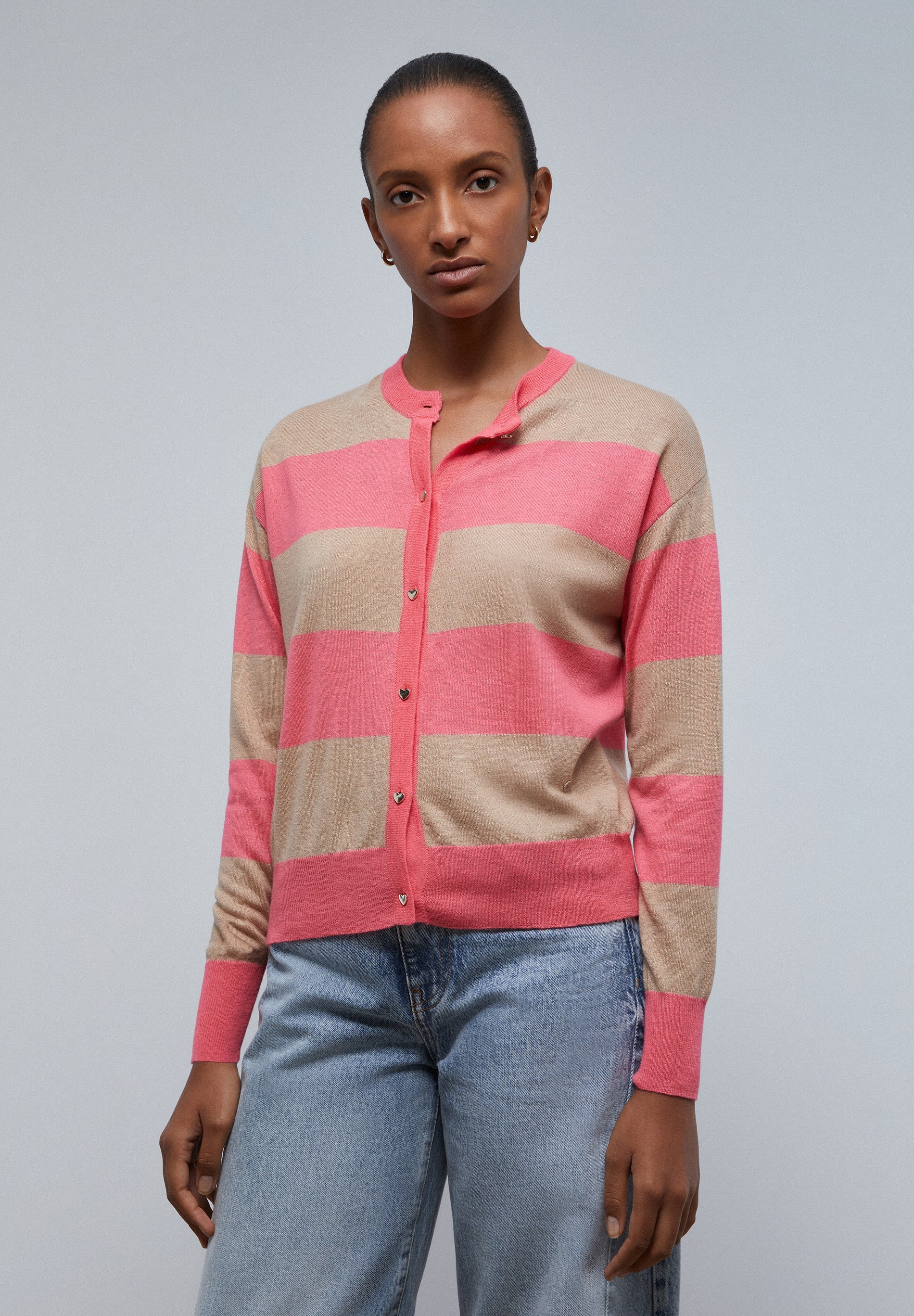 STRIPED CARDIGAN BUTTON DETAIL