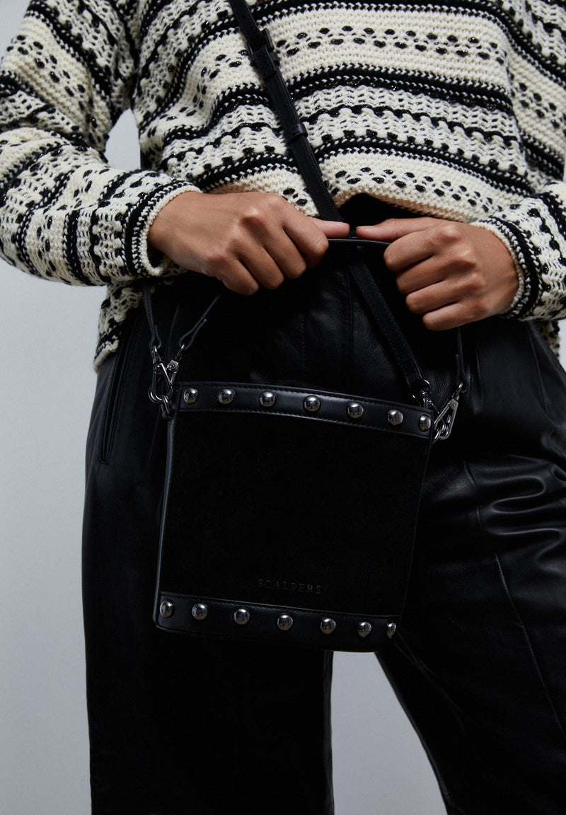 SUEDE BUCKET BAG WITH STUDS