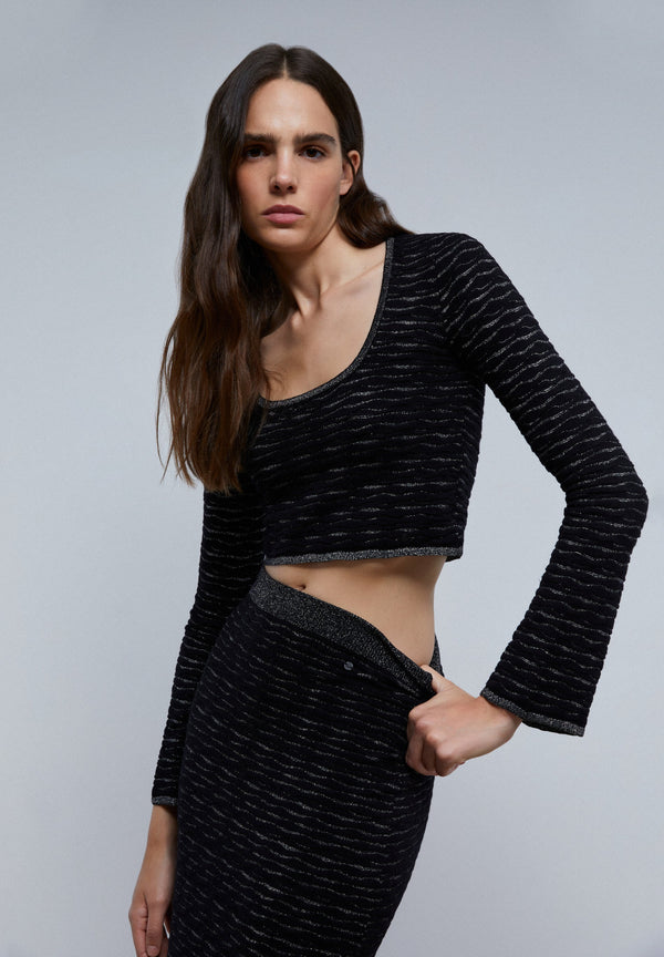 LUREX KNIT TOP WITH BACK DETAIL