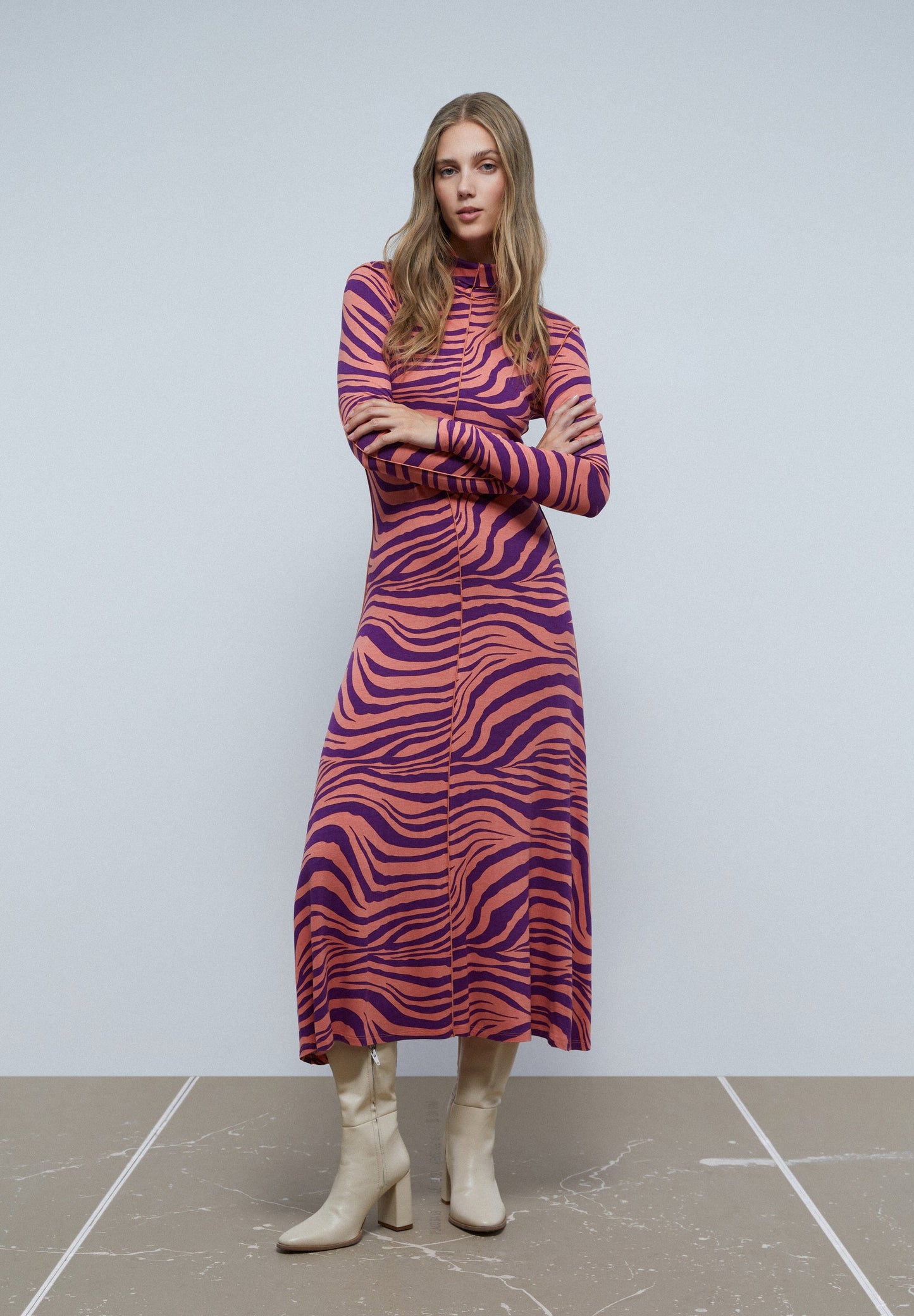 MIDI DRESS WITH ZEBRA PRINT