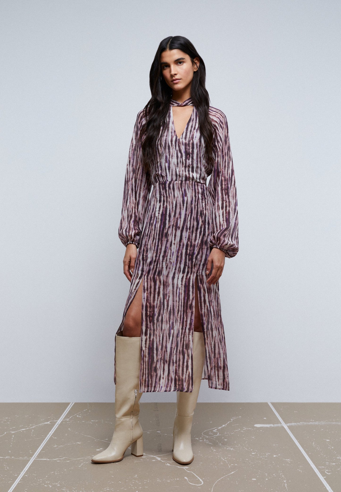 TIE-DYE DRESS WITH BOW ON THE NECKLINE