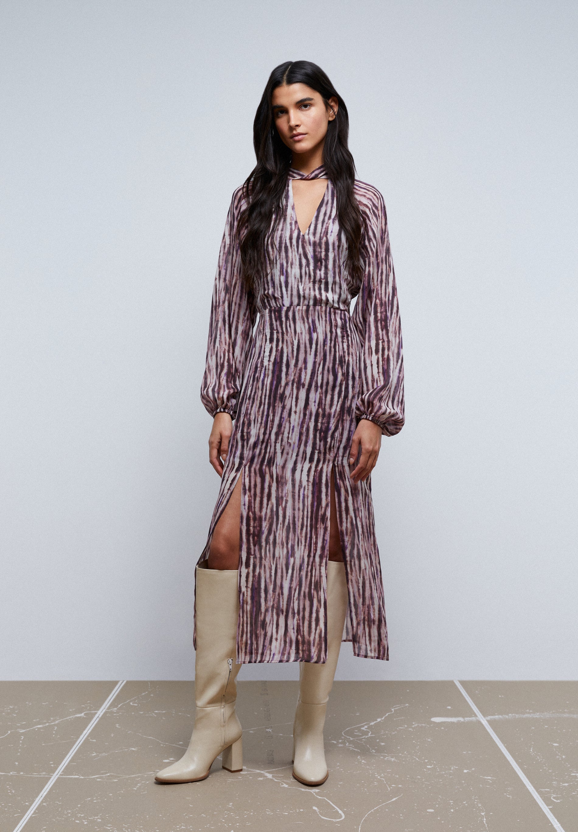 TIE-DYE DRESS WITH BOW ON THE NECKLINE