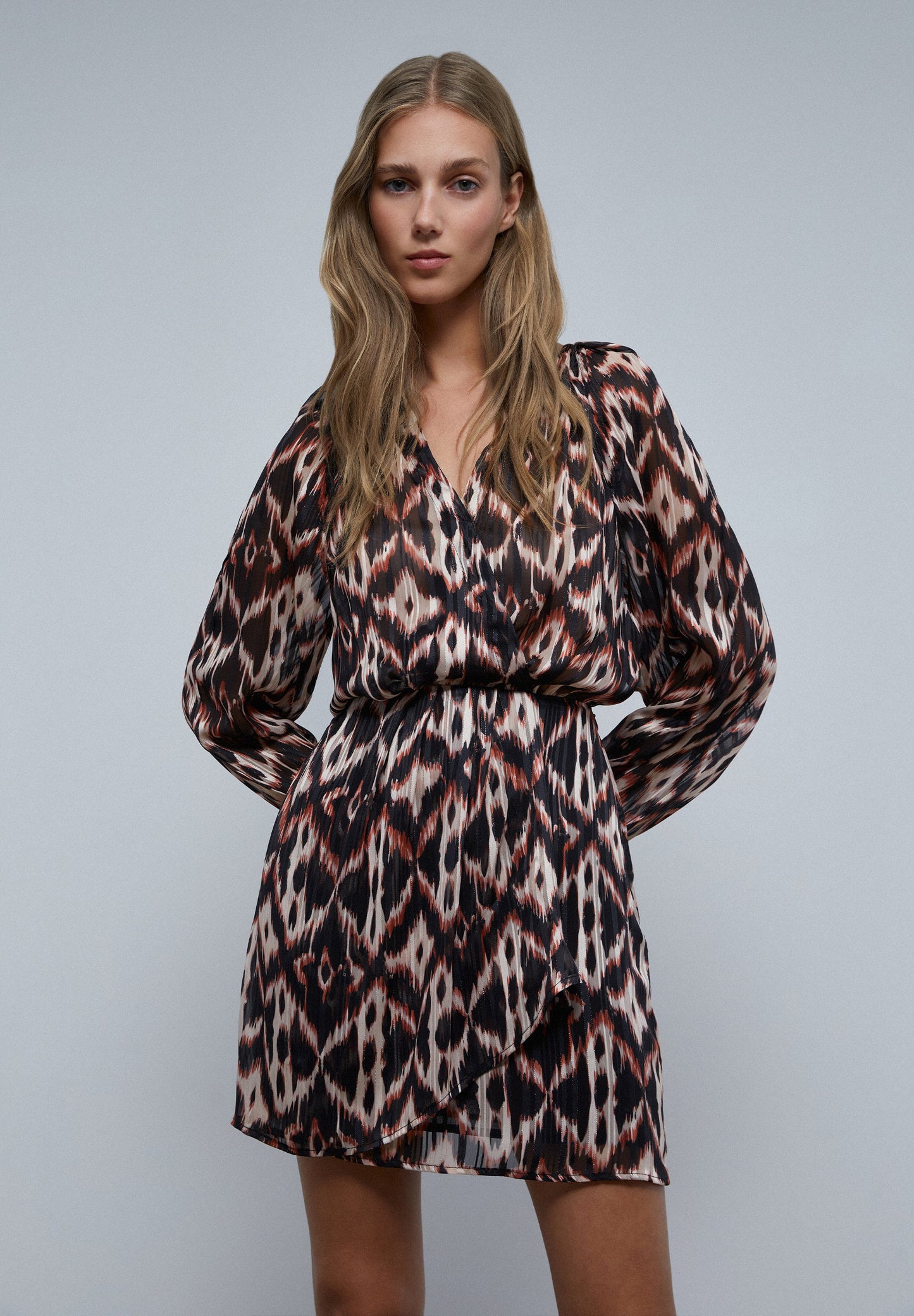 PRINTED DOUBLE-BREASTED MINI DRESS