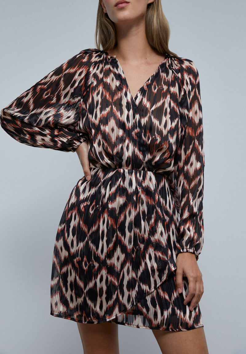 PRINTED DOUBLE-BREASTED MINI DRESS