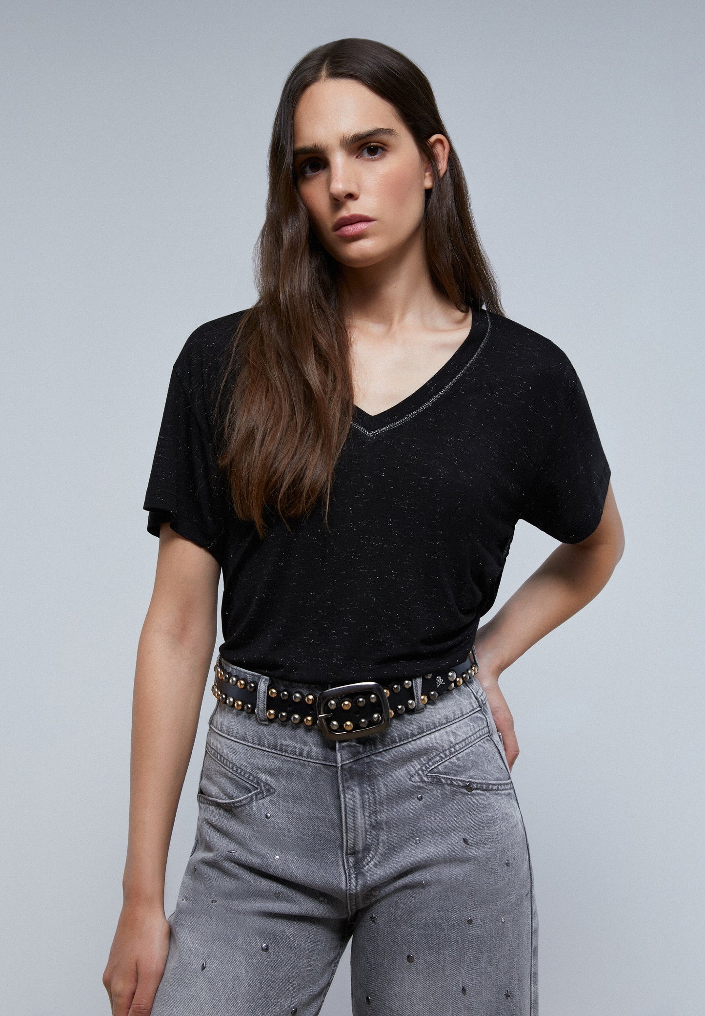 SIDE GATHERED LUREX T-SHIRT