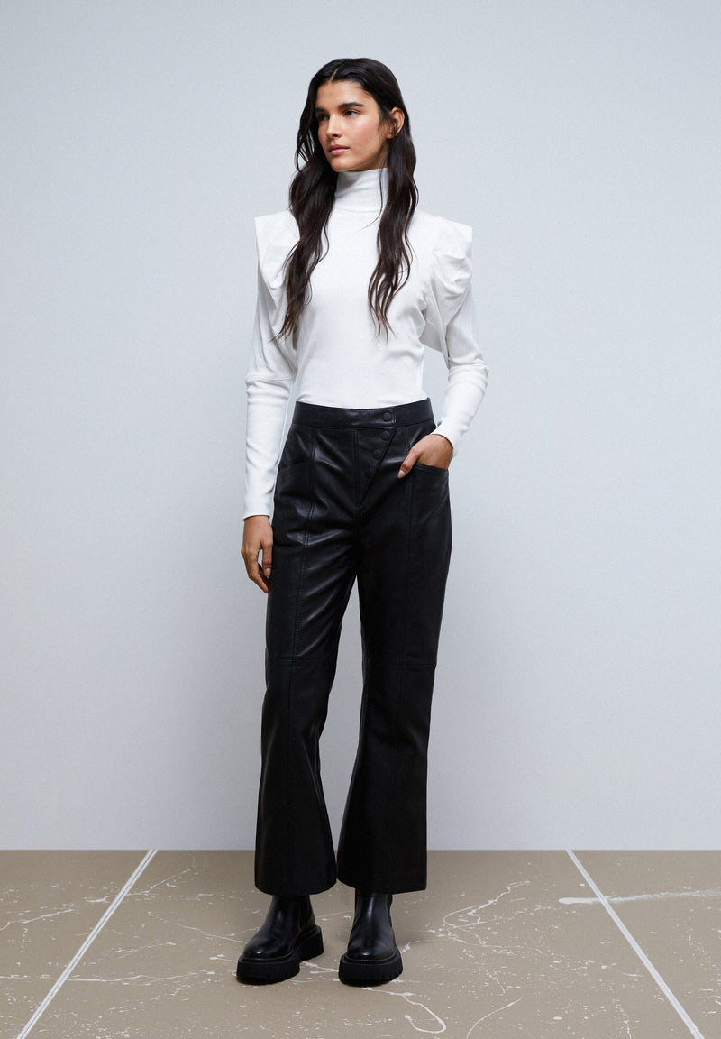 ANCKLE FLARE LEATHER TROUSERS
