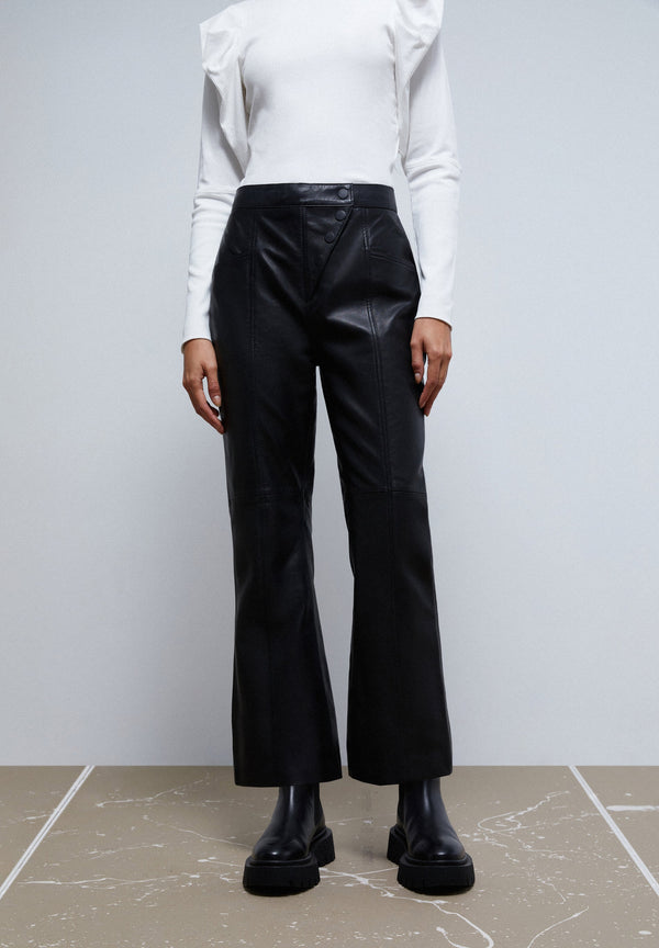 ANCKLE FLARE LEATHER TROUSERS
