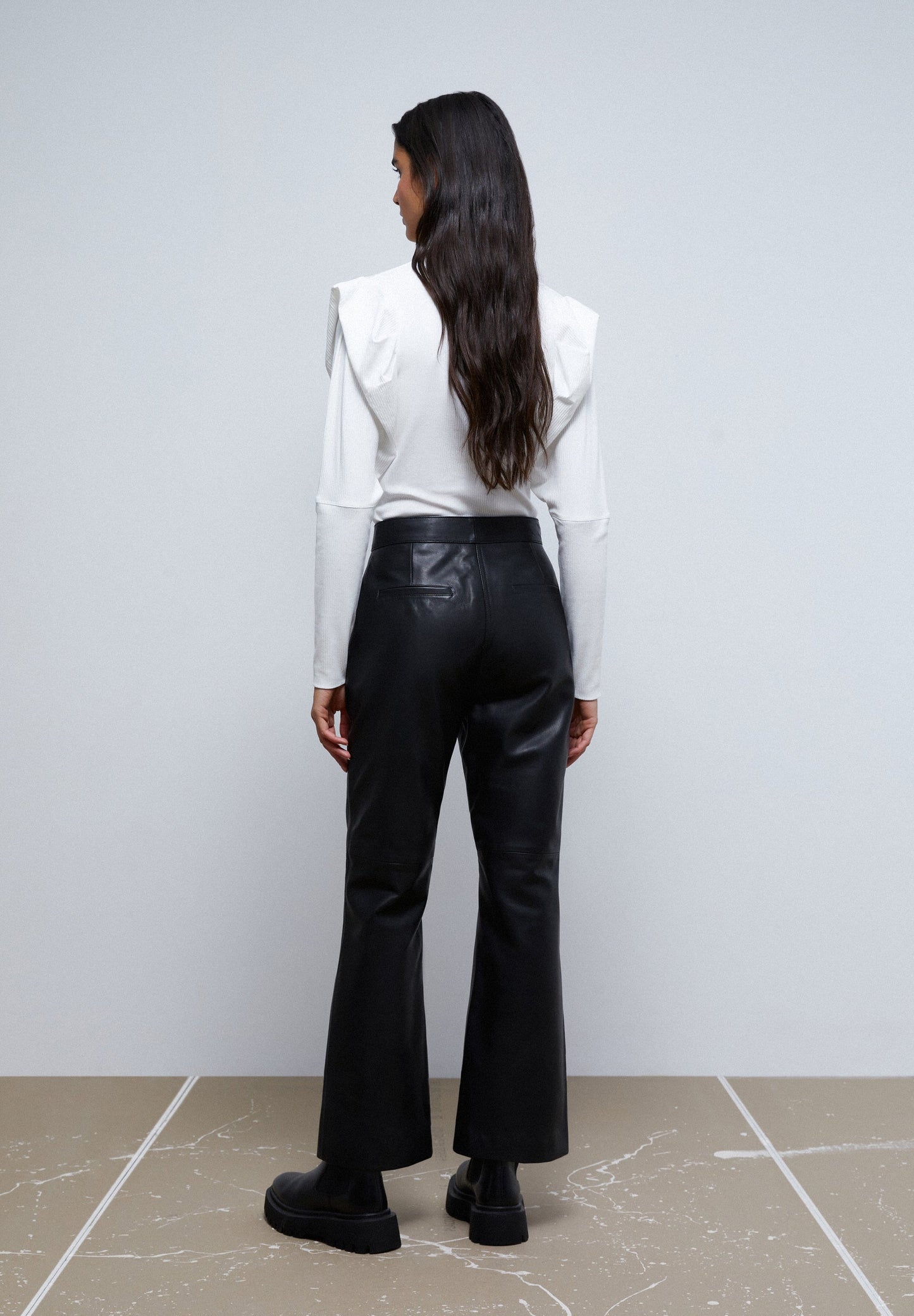 ANCKLE FLARE LEATHER TROUSERS