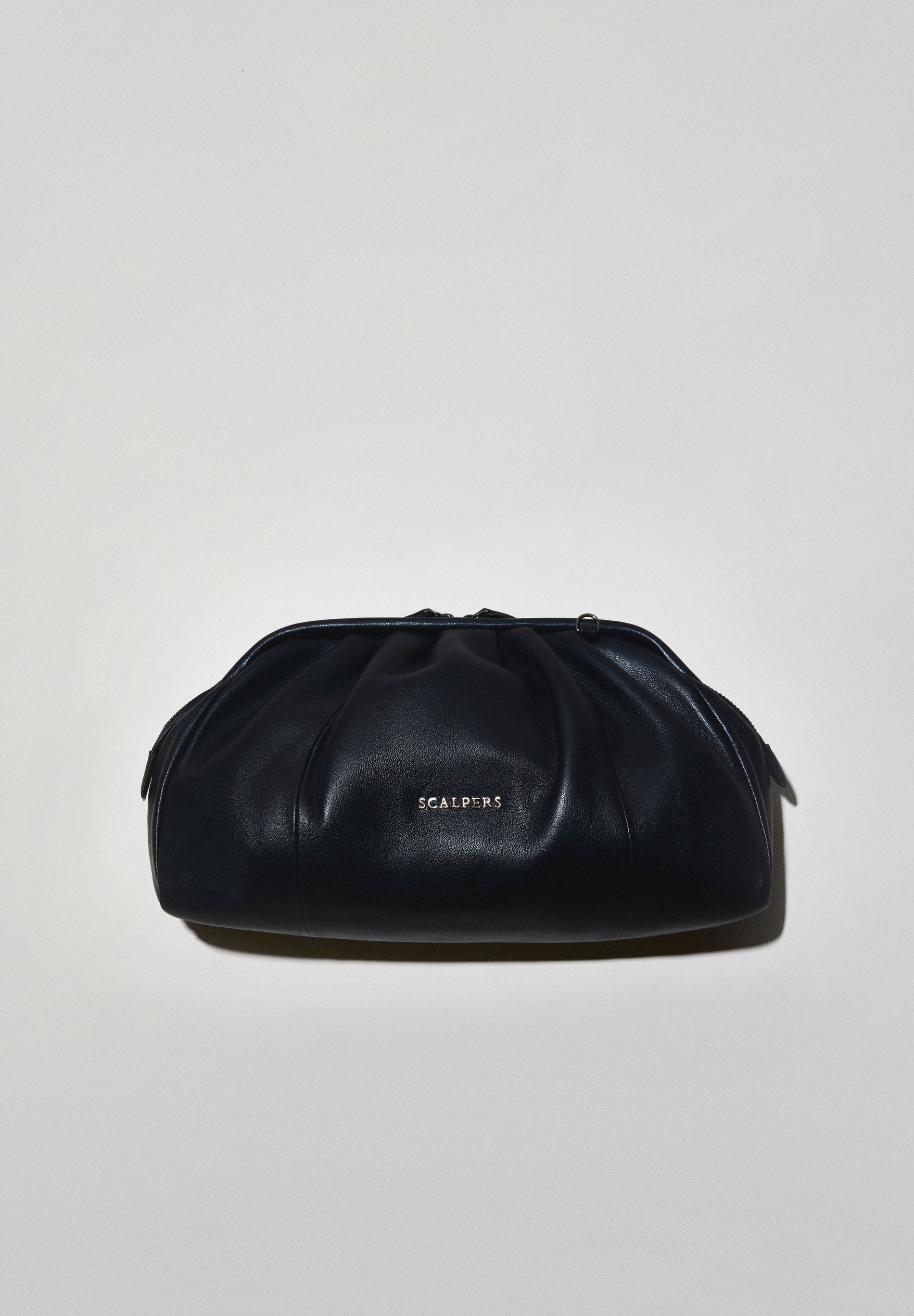 RUCHED LEATHER CLUTCH BAG