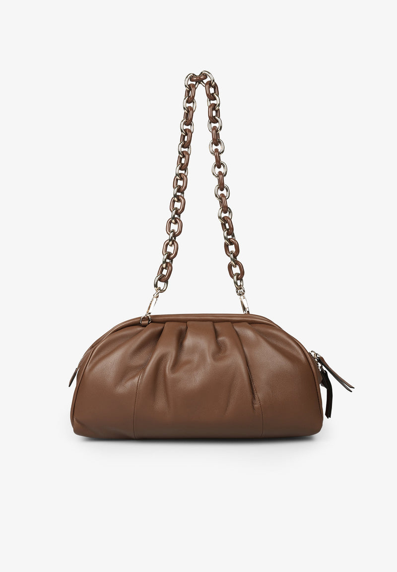 RUCHED LEATHER CLUTCH BAG