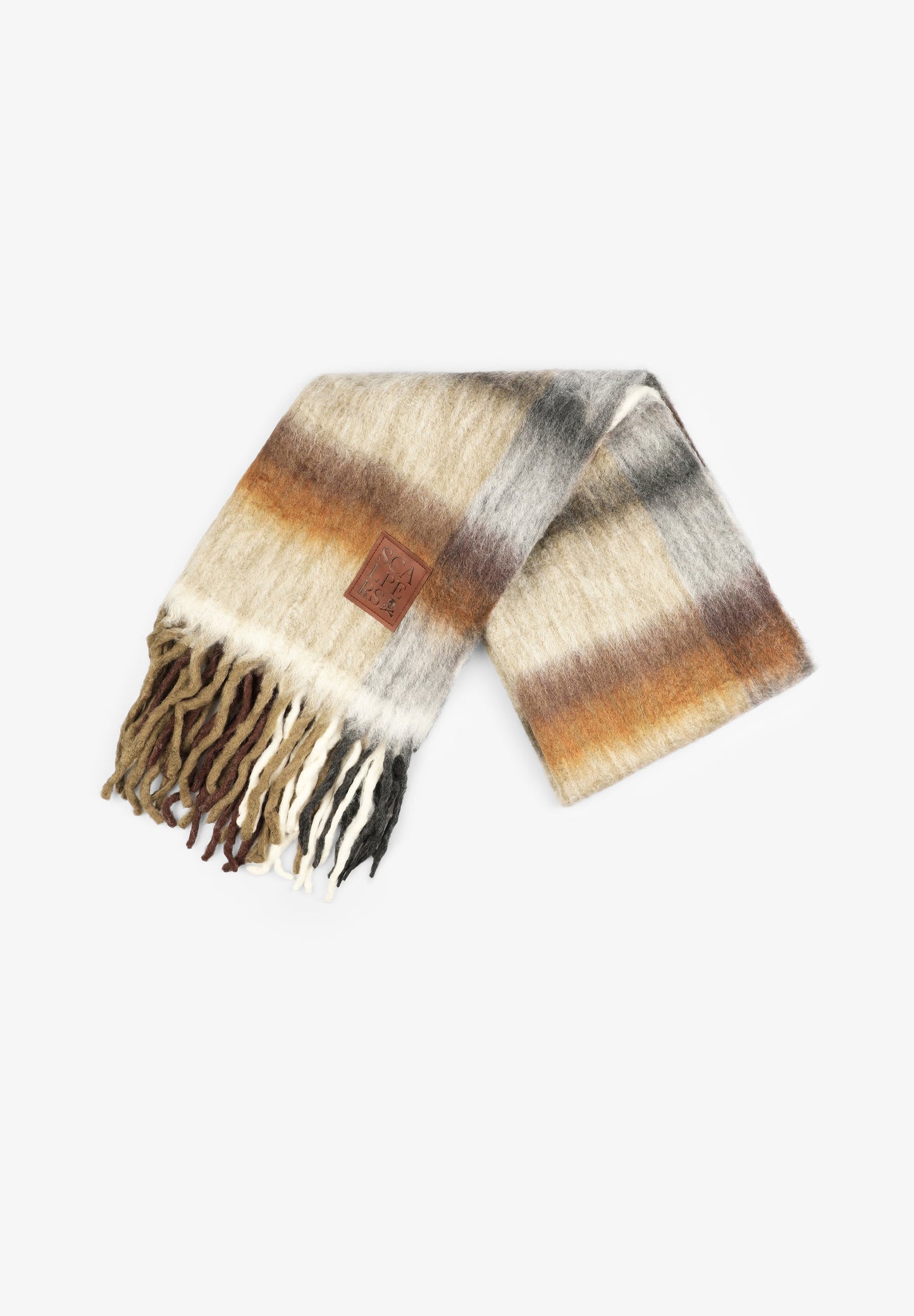 FRINGED SCARF WITH LOGO LABEL