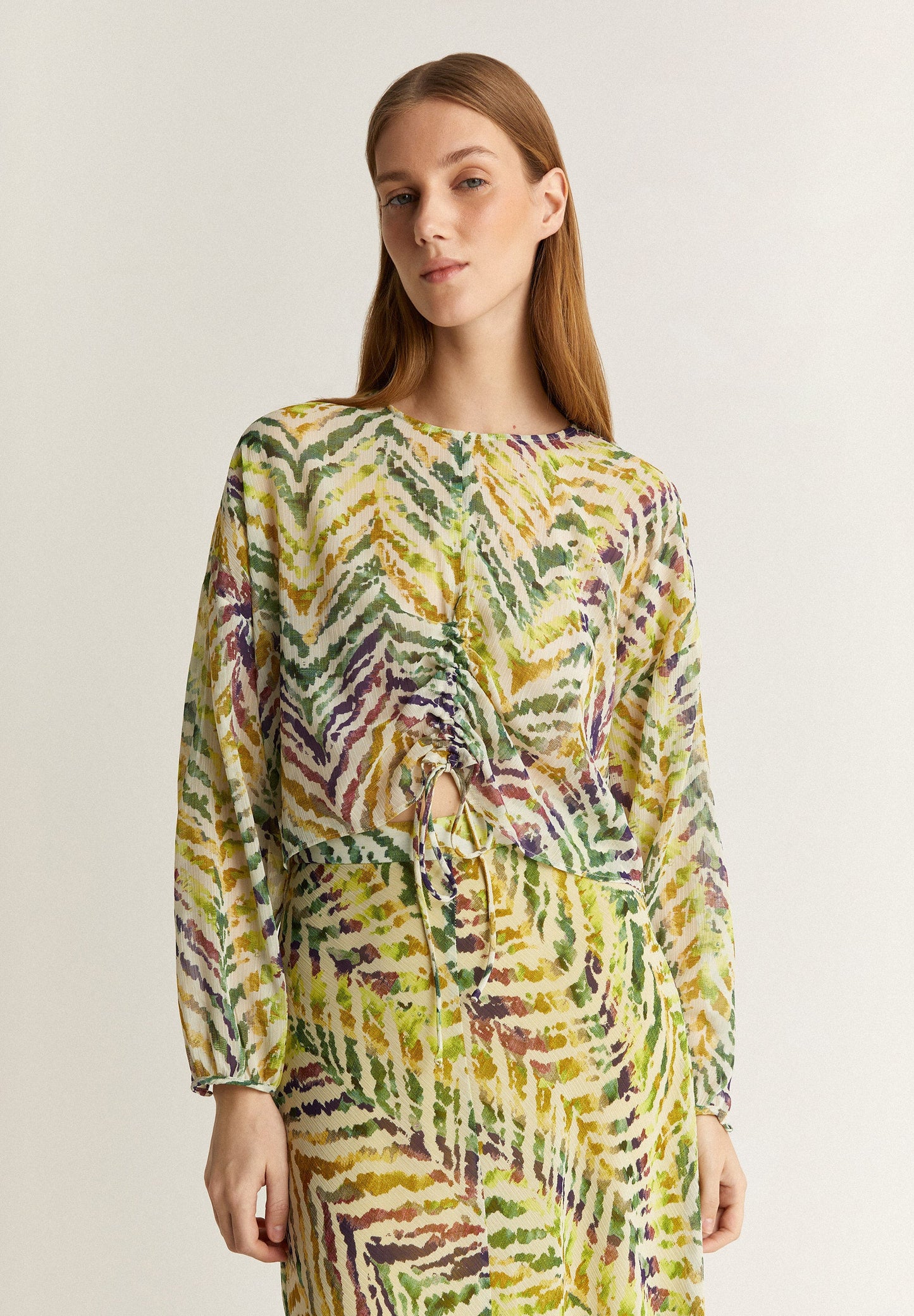 ZEBRA PRINT BLOUSE WITH GATHERING ON FRONT