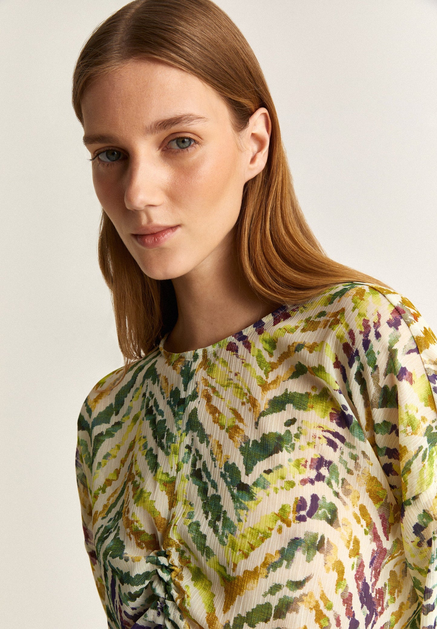 ZEBRA PRINT BLOUSE WITH GATHERING ON FRONT