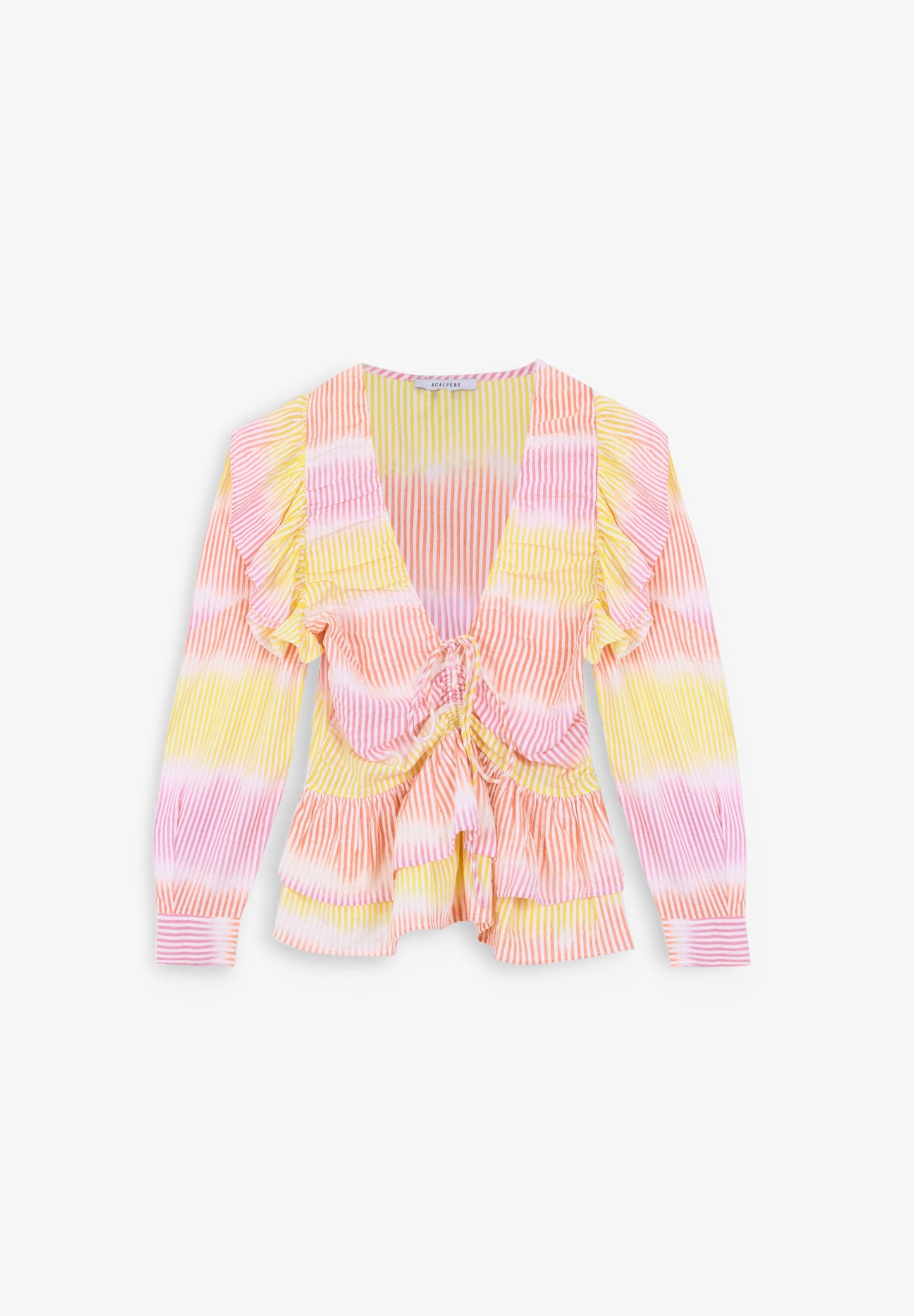 RUCHED MULTICOLOURED STRIPED BLOUSE