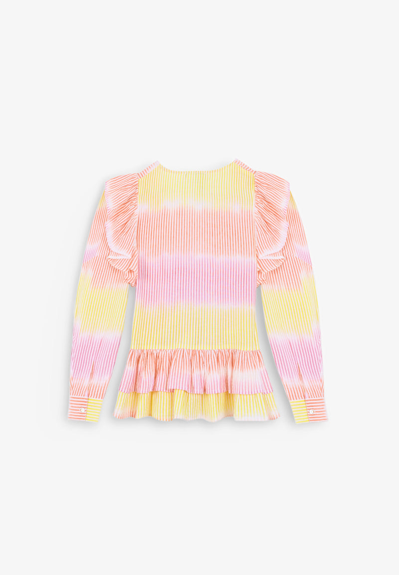 RUCHED MULTICOLOURED STRIPED BLOUSE