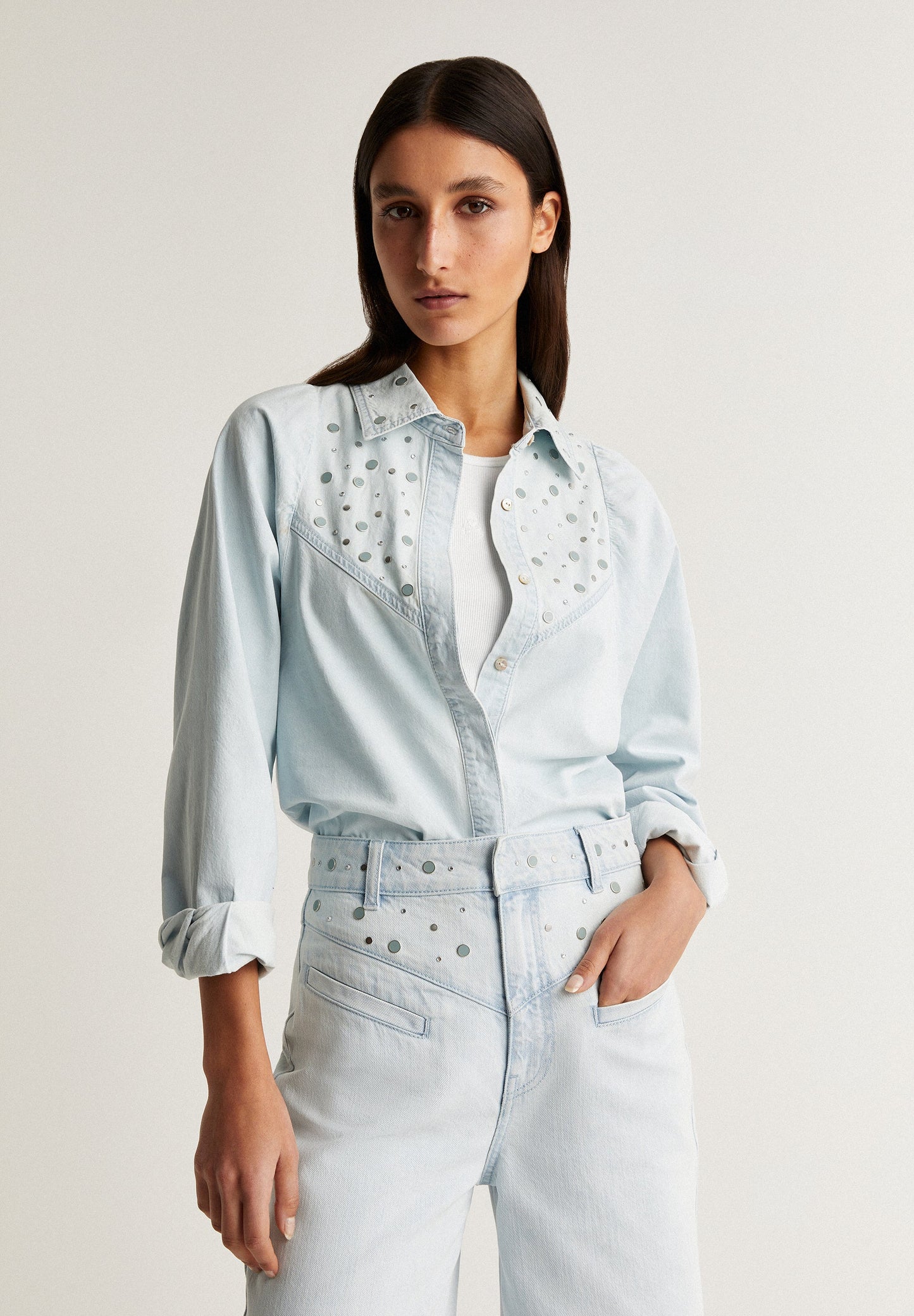 DENIM SHIRT WITH STUDS