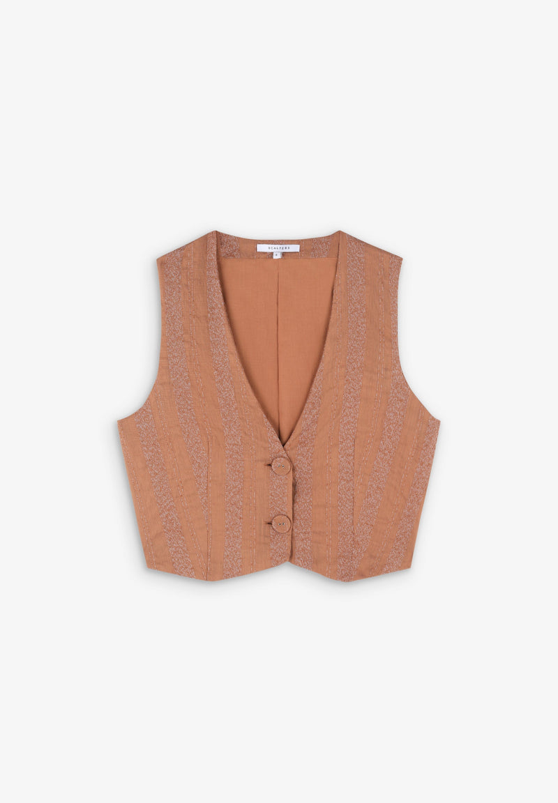 STRIPED WAISTCOAT WITH EMBROIDERED DETAILS