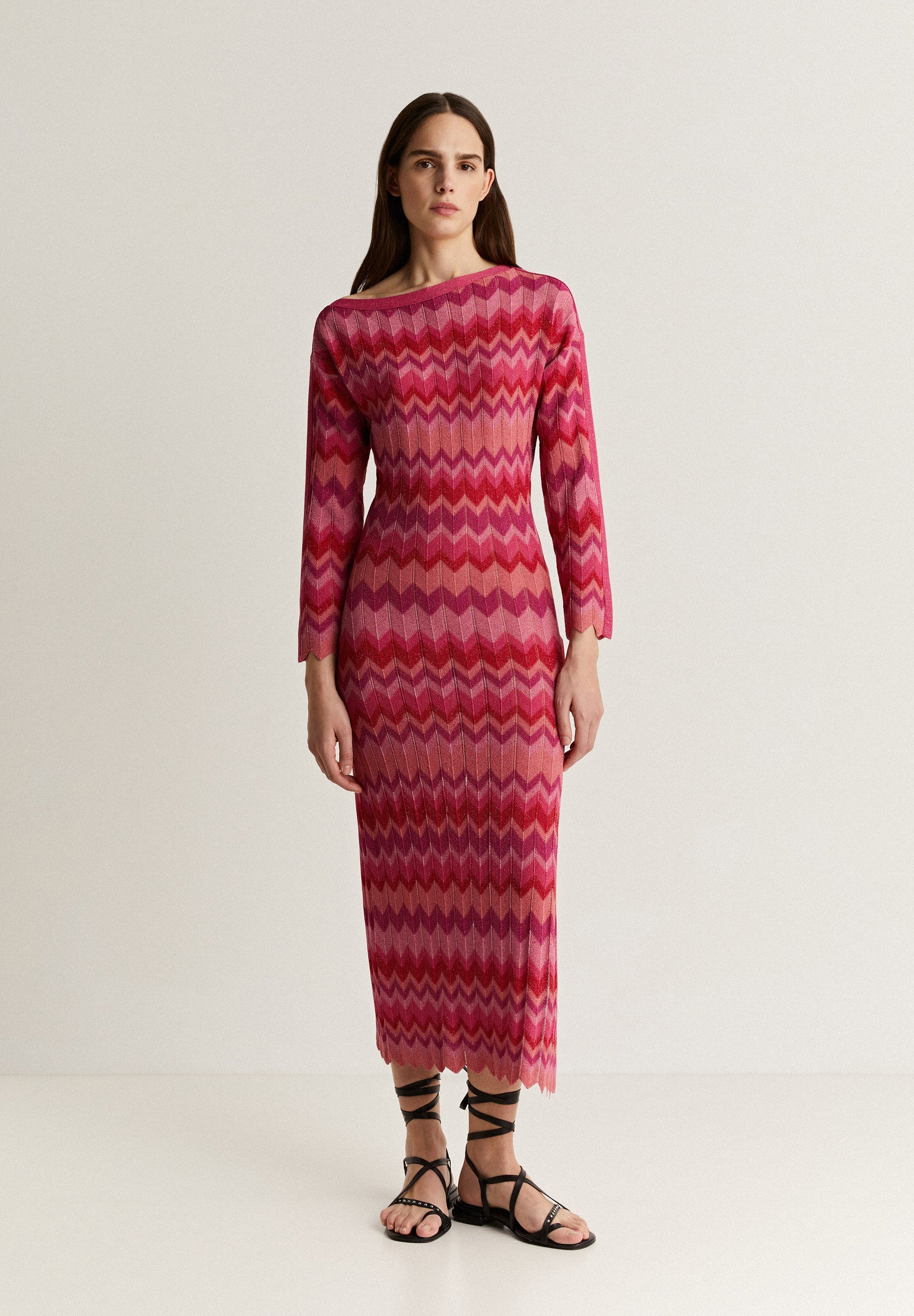 LUREX ZIGZAG KNIT MIDI DRESS