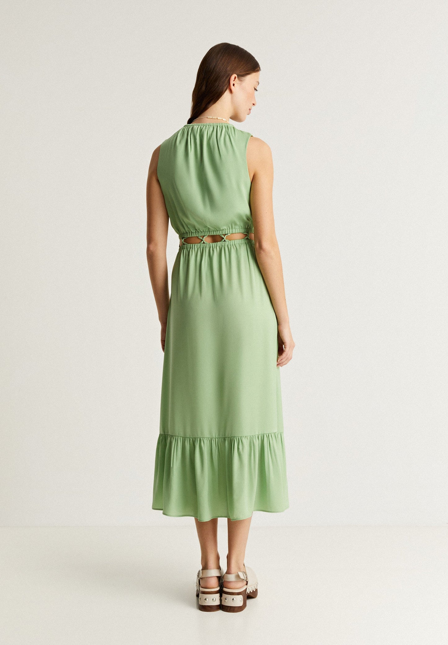 SATIN MIDI DRESS WITH WAIST OPENING