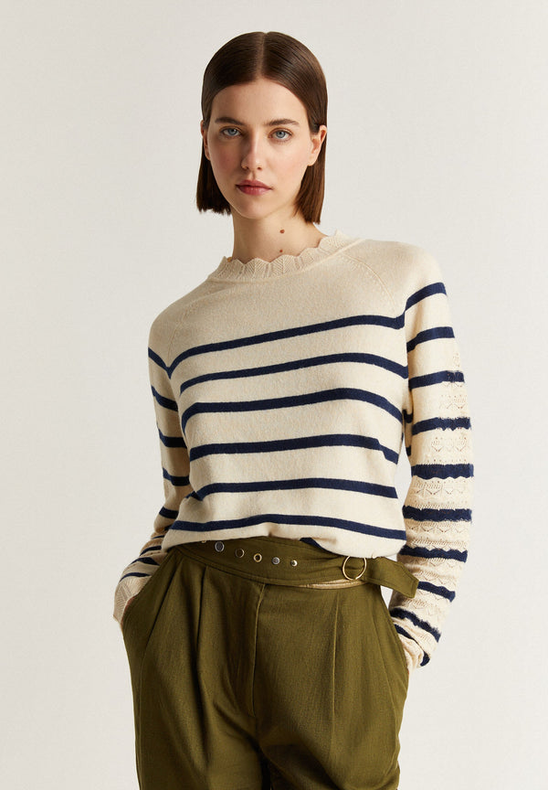 STRIPED SWEATER WITH KNIT DETAIL