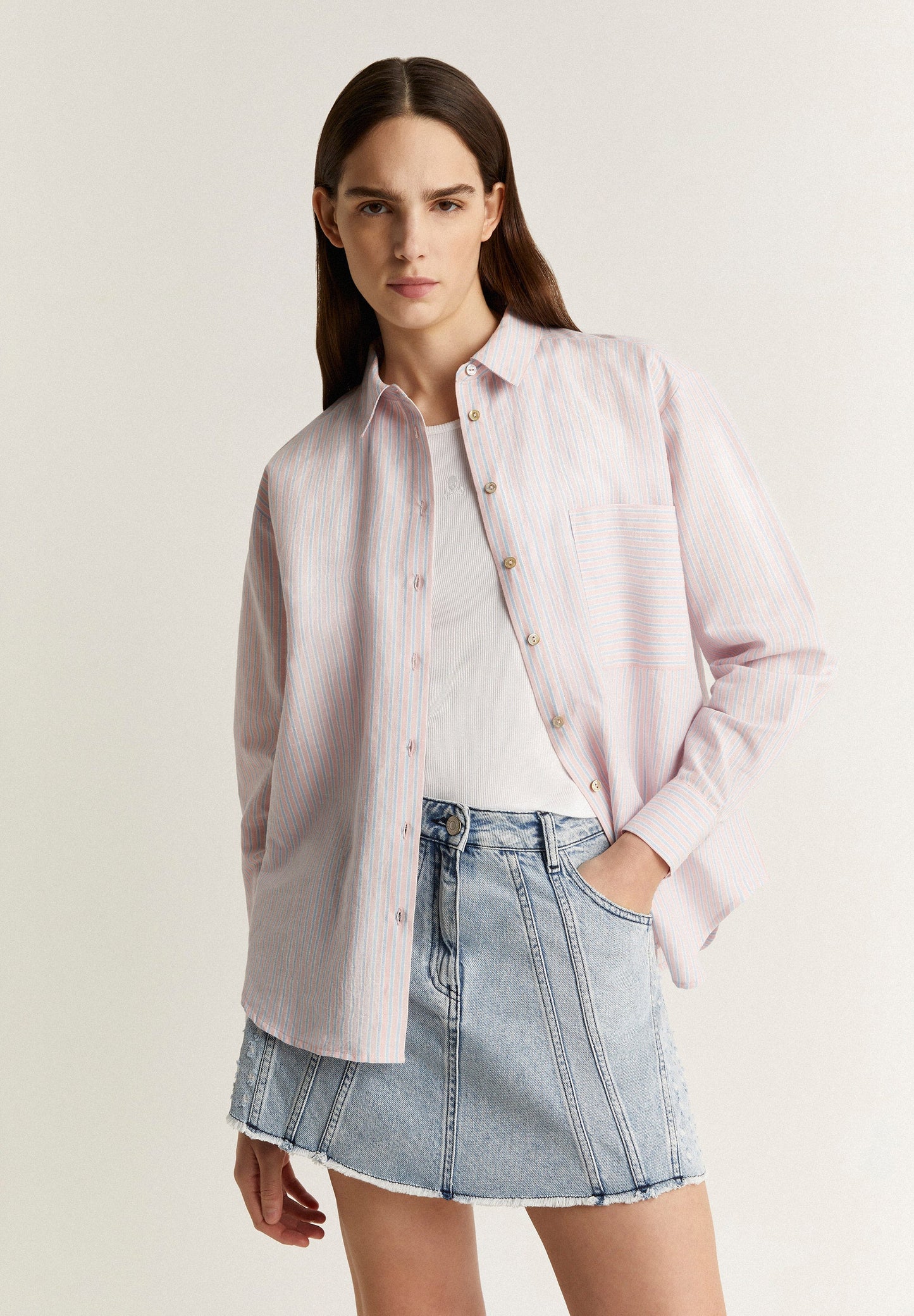 CONTRAST STRIPE LINEN SHIRT