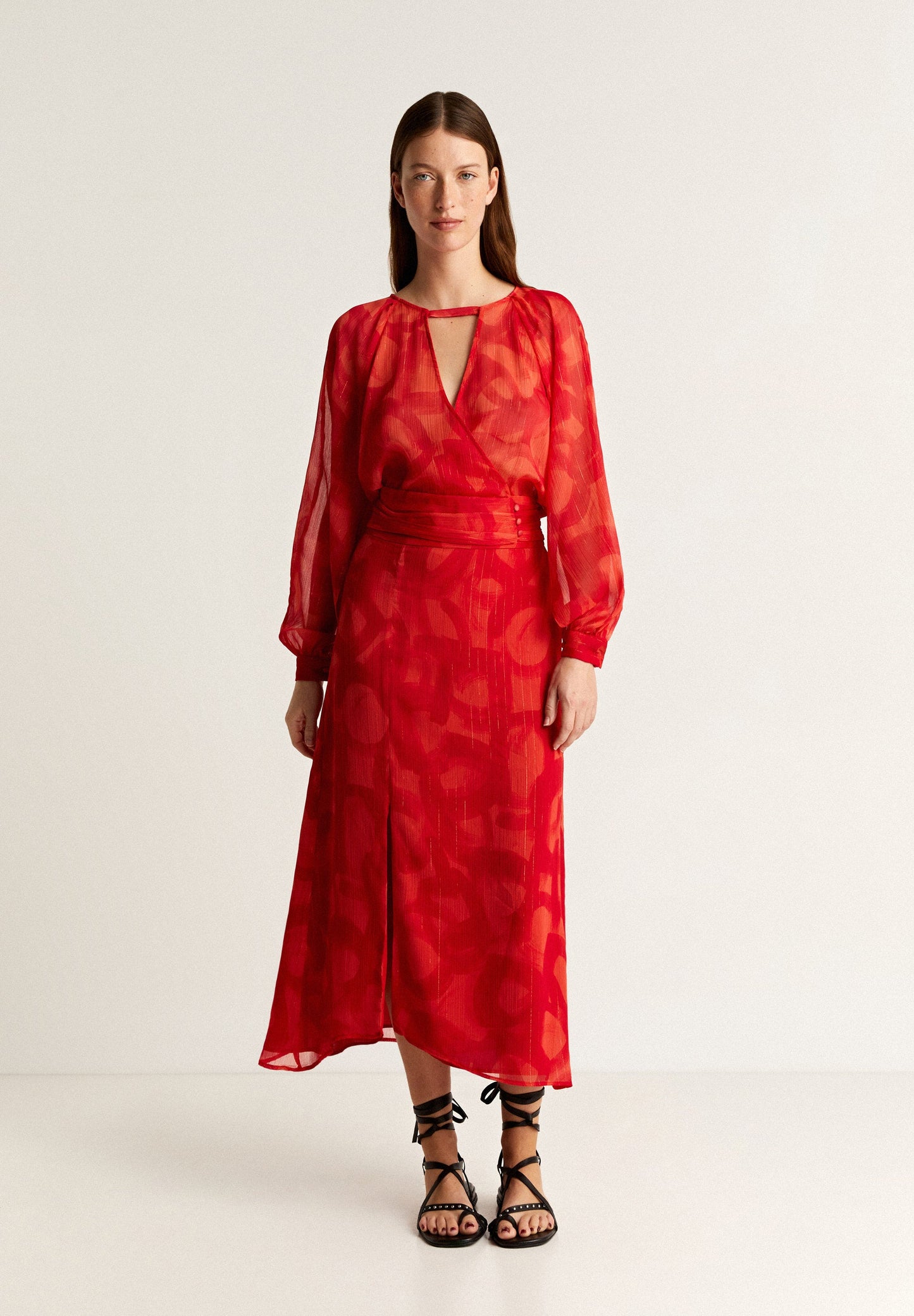 FLOWING SKIRT WITH SLIT AND LUREX