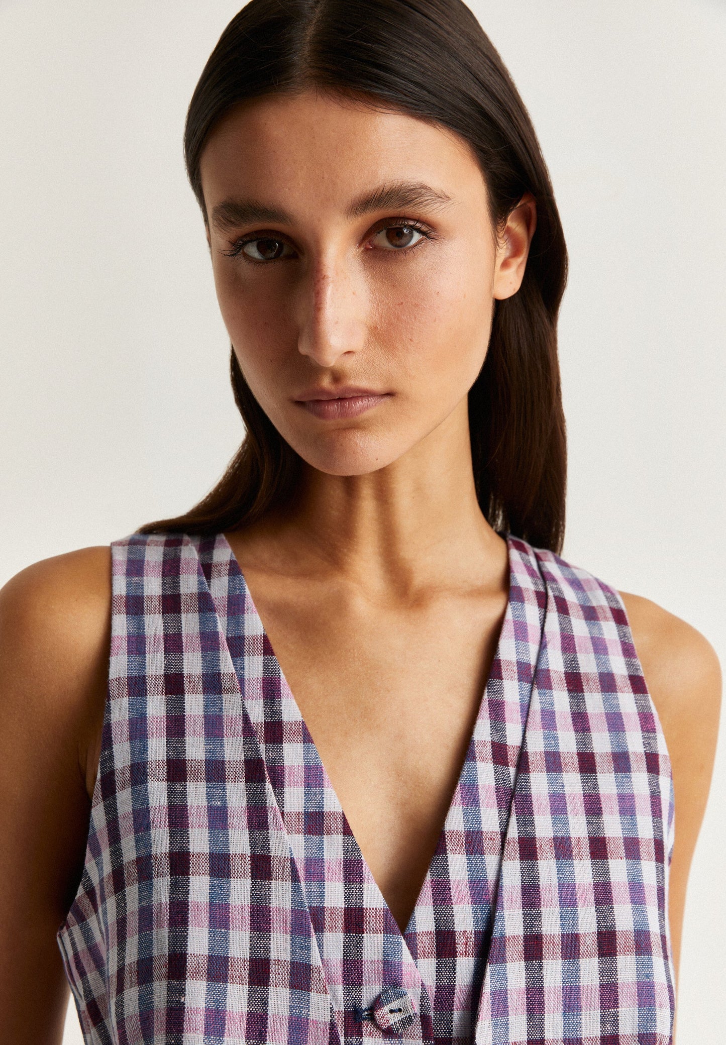 DOUBLE LAPEL GINGHAM GILET